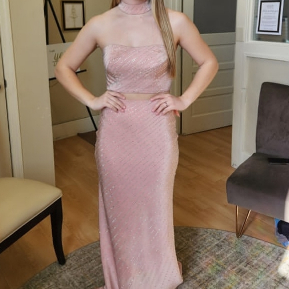 Size 2 Pink Scattered Crystal Prom Gown By La Femme NWT